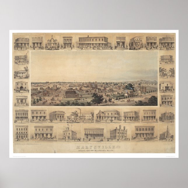 Marysville, Kalifornien Panoramic Karta (2505A) Poster (Framsidan)