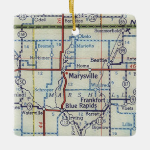 Marysville Kansas Vintage Karta Julgransprydnad Keramik