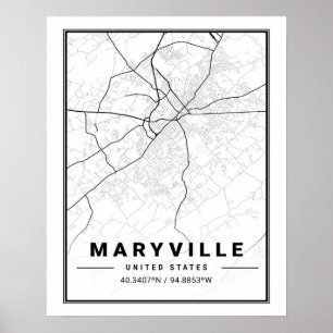 Maryville Tennessee USA Resestads Kartakarta Poster