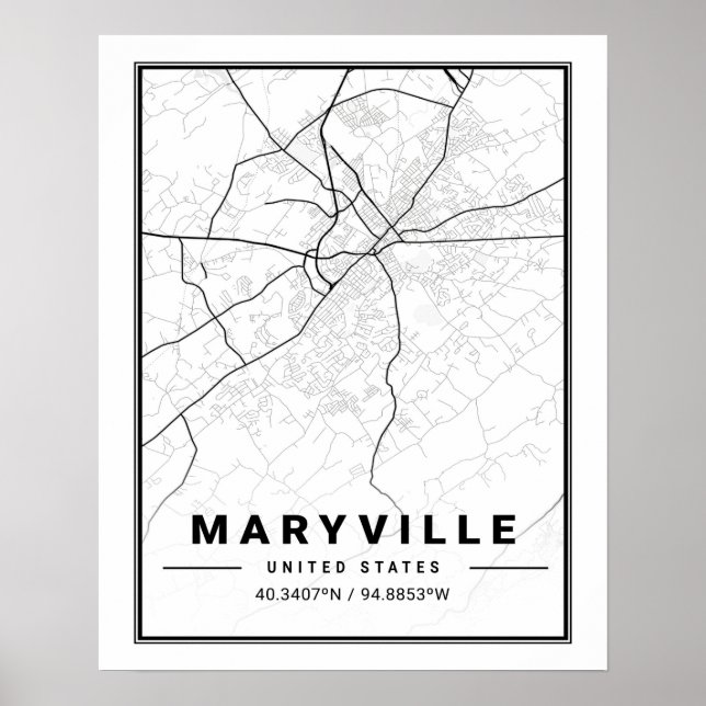 Maryville Tennessee USA Travel City Karta Poster (Framsidan)