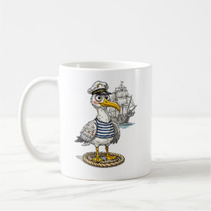 Mås Sjöman med Rep och Fartyg Bakgrund Kaffemugg