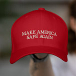 MASA-tak gör Amerika Säkert igen, broderat Hat Broderad Keps<br><div class="desc">Det här "underbara" sak verkar inte fungera så bra. Den här antimagapolitiska oppositionen har broderats in med ord "MAKE AMERICA SÄKER AGAIN",  men är också glad för att du ska kunna ändra ord till spelar ingen roll du vill,  så länge det passar in.</div>