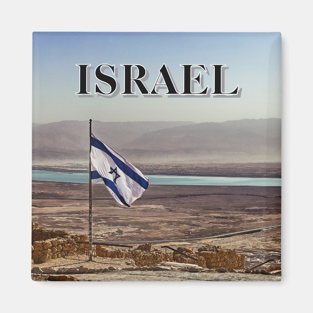 Masada-vy med israelisk flagga magnet (Framsidan)