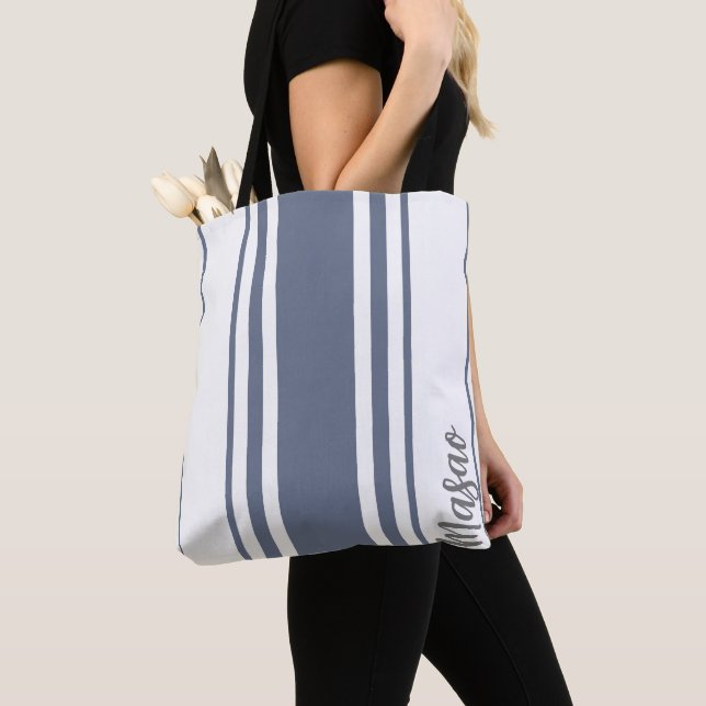 Masao Minimalist Ränder Monogram Tygkasse (Närbild)