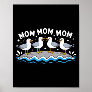 Måsar Mamma Skriker Vatten Kul Strand Familj Poster