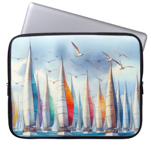 Måsar svävar med en segelbåtsregatta laptop fodral