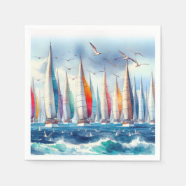 Måsar svävar med en segelbåtsregatta pappersservett
