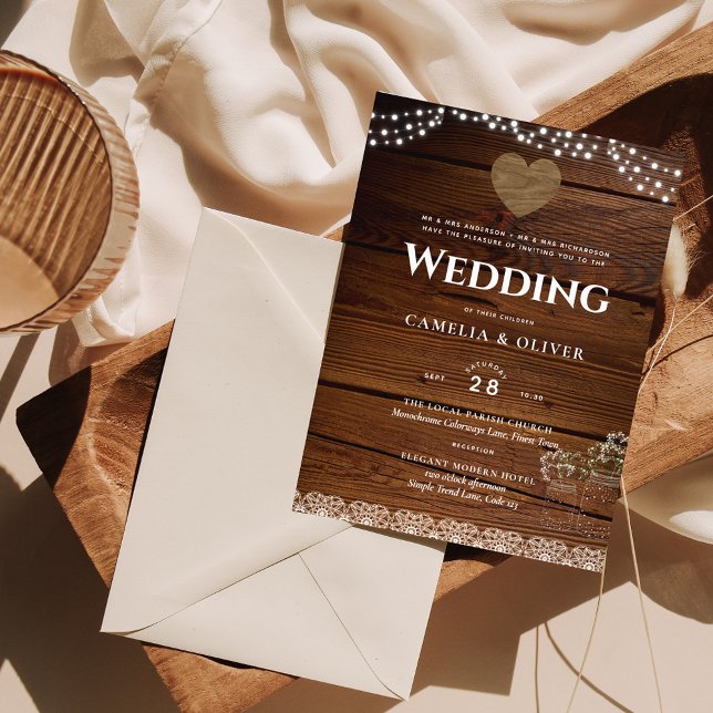 Masars bröllopsinbjudan Rustic Wood Snöre budget (Skapare uppladdad)