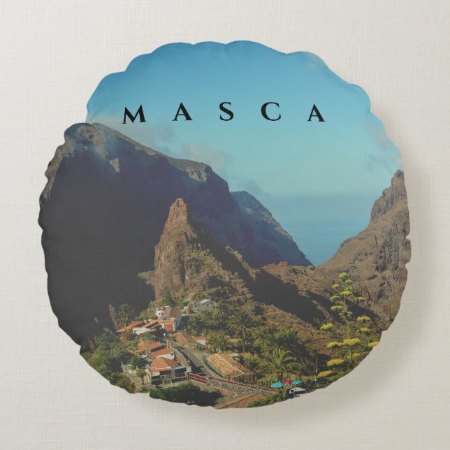 Masca i Spanien -  Med två olika sidor     Rund Kudde (Framsidan)
