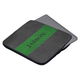 Masculine Black and Grönt Faux Leather Laptop Sleeve