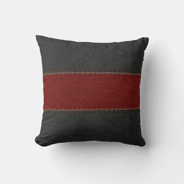 Masculine Black and Red Leather Kudde (Framsida)