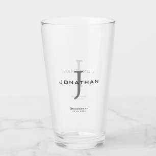 Masculine Black and White Initial + Namn Monogram Glaskopp