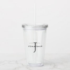 Masculine Black and White Initial + Namn Monogram Take Away Mugg