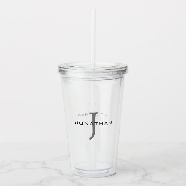 Masculine Black and White Initial + Namn Monogram Take Away Mugg (Framsida)