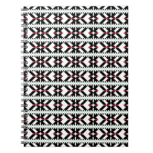 Masculine Black and white Latvian tribal folk art Anteckningsbok Med Spiral