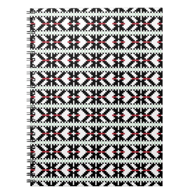 Masculine Black and white Latvian tribal folk art Anteckningsbok Med Spiral (Framsidan)
