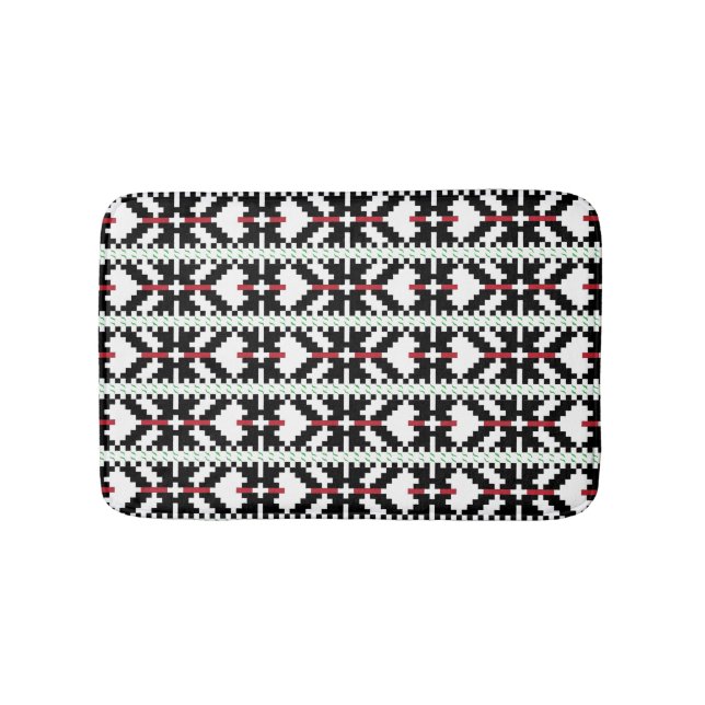 Masculine Black and white Latvian tribal folk art Badrumsmatta (Framsidan)