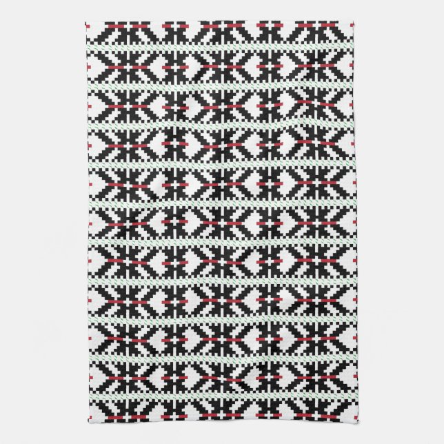 Masculine Black and white Latvian tribal folk art Kökshandduk (Vertikal)