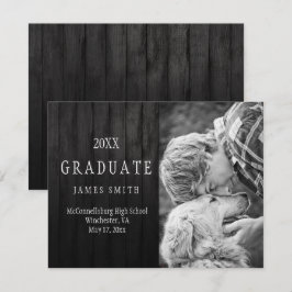 Masculine Black Barn Wood Photo Studenten Inbjudningar