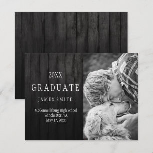 Masculine Black Barn Wood Photo Studenten Inbjudningar
