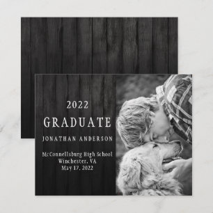 Masculine Black Barn Wood Photo Studenten Inbjudningar