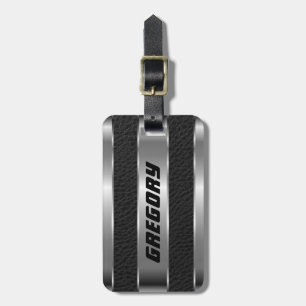 Masculine Black Faux Leather & Silver Titta 2 Bagagebricka