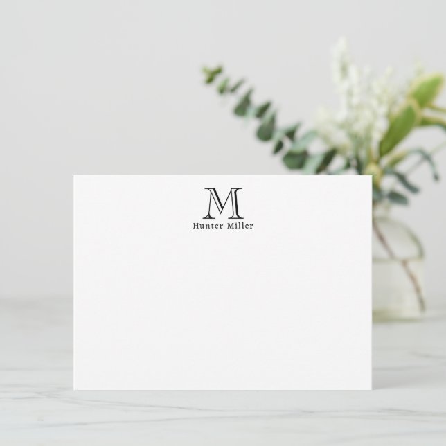 Masculine Black Initial Monogram & Namn Flat Note (Stående Fram)