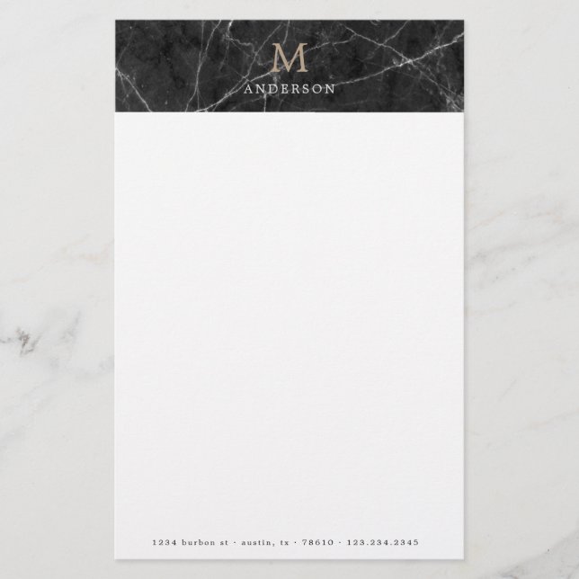 masculine Black marble monogram stationär (Framsida)