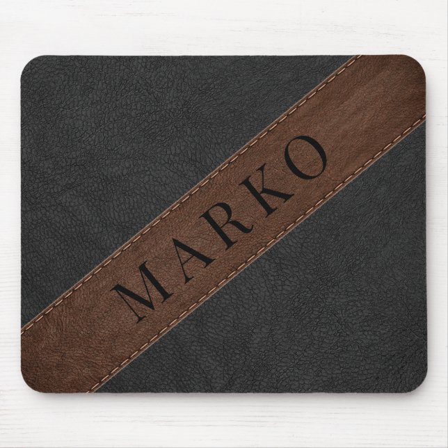 Masculine Black och Brown Faux Läder Musmatta (Framsidan)