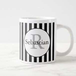 Masculine Black Stripe Personlig Monogrammed Jumbo Mugg