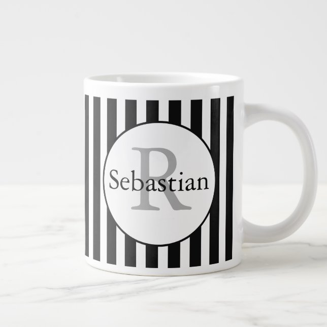 Masculine Black Stripe Personlig Monogrammed Jumbo Mugg (Höger)