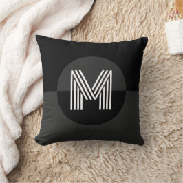 Masculine Black White Geometric Modern Monogram Kudde
