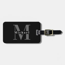 Masculine Black & White Monogram Initial Bagagebricka