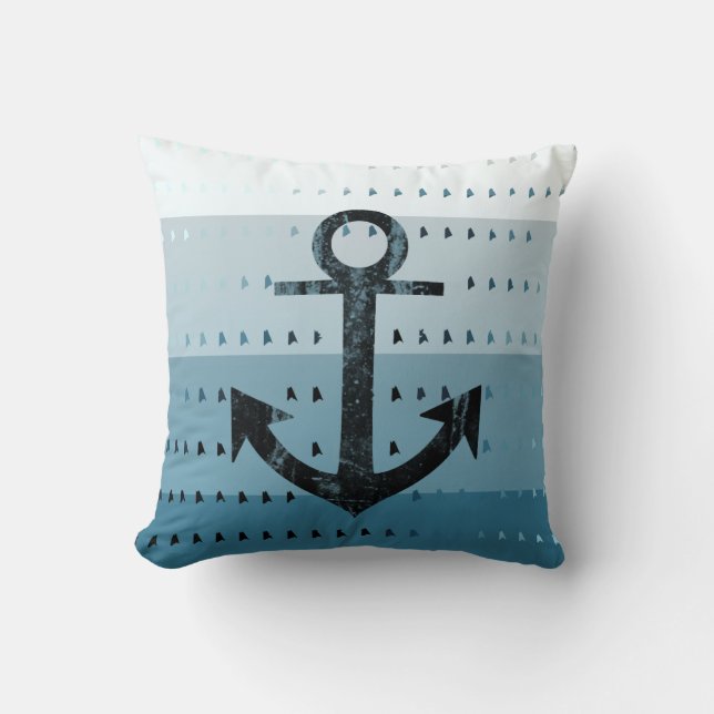 Masculine Blue Anchor Nautical Mönster Design Kudde (Framsida)