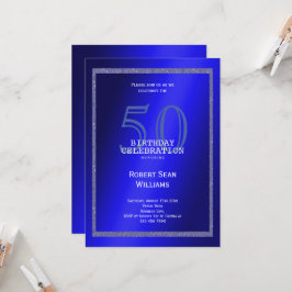 Masculine Blue & Glitter Ram 50:e födelsedagen Inbjudningar