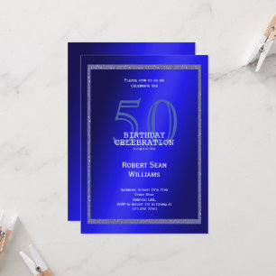 Masculine Blue & Glitter Ram 50:e födelsedagen Inbjudningar