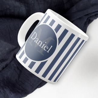 Masculine Blue Stripe Personlig Monogramme Jumbo Mugg