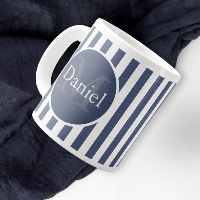 Masculine Blue Stripe Personlig Monogramme Jumbo Mugg (Skapare uppladdad)