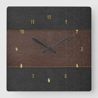 Masculine Brown & Black Stitched Leather Struktur Fyrkantig Klocka