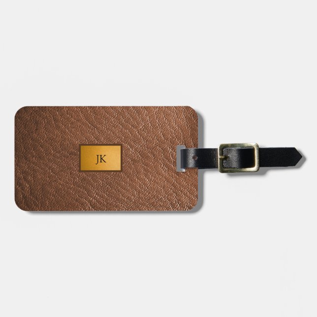 Masculine Brown Leather-utseende Bagagebricka (Horisontell Framsida)