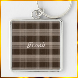 Masculine Brown och Beige Play Fyrkantig Silverfärgad Nyckelring