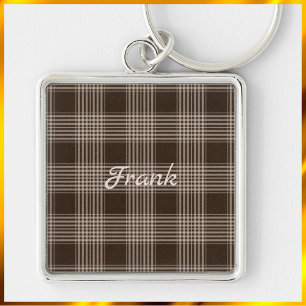 Masculine Brown och Beige Play Fyrkantig Silverfärgad Nyckelring
