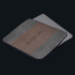 Masculine Brown och Grått Leather Laptop Sleeve<br><div class="desc">Bild av brunt och mörk grått vintage,  utseende läder med sömnadseffekt. Anpassade monogram.</div>
