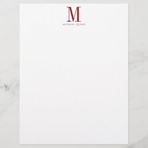 Masculine Burgundy Red Formal Monogram Brevhuvud