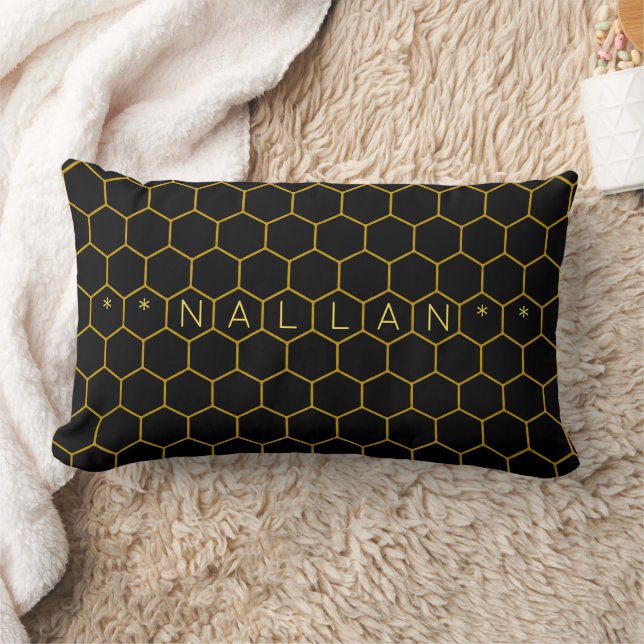 Masculine & classy honeycomb mönster Black gult Lumbarkudde (Filt)