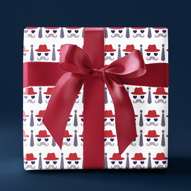 Masculine Dapper Hat Tie Mustache Fars dag Pappa Presentpapper (Skapare uppladdad)