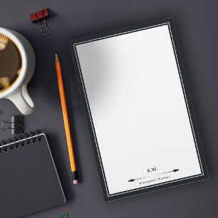 Masculine Elegant Black Monogrammed Brevpapper
