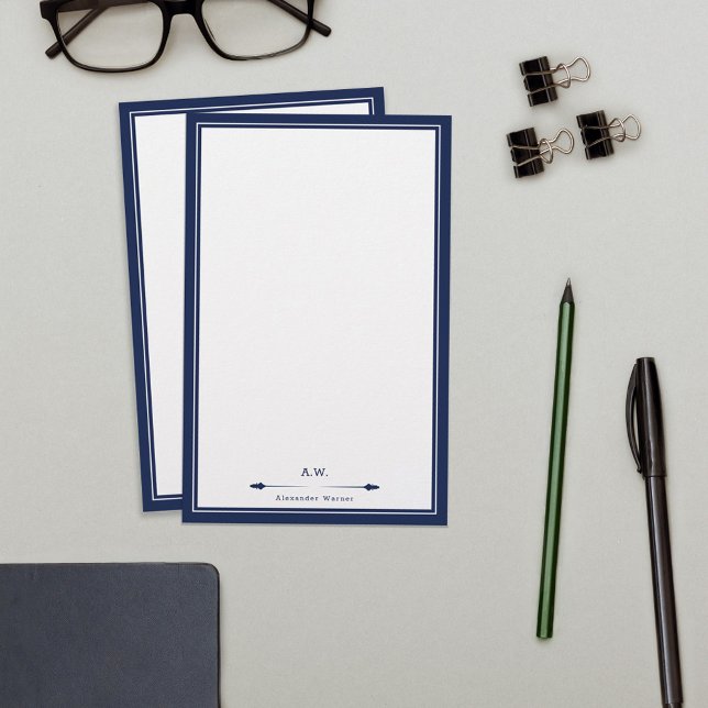 Masculine Elegant Navy Blue Monogrammed Brevpapper (Skapare uppladdad)