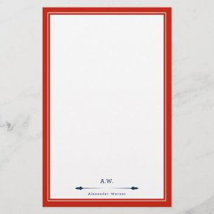 Masculine Elegant Red Navy Blue Monogrammed Brevpapper