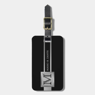 Masculine Executive Black & Silver Metall monogram Bagagebricka